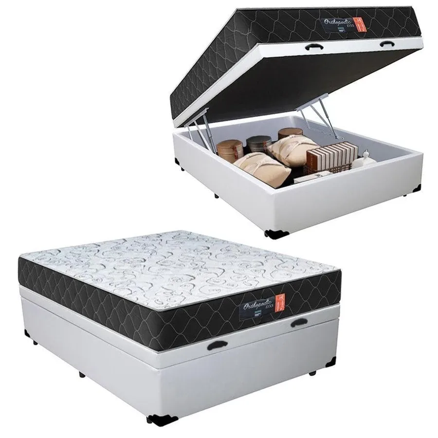 Cama Box Bau asal + Colchao Toronto Mola Ensacada D33 32cm Cor Branco