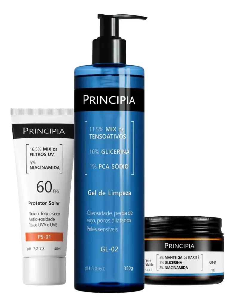 Kit Principia para Rotina de Skincare Pele Sensivel com Protetor Solar FPS 60