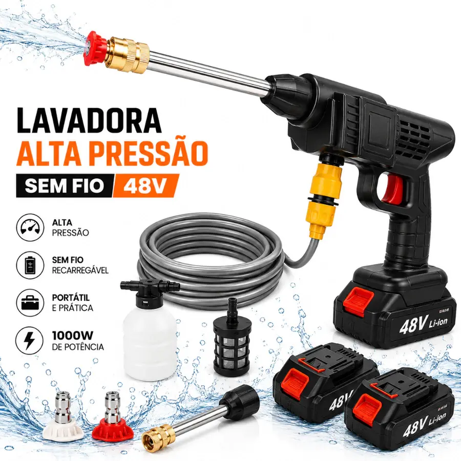 Lavadora a Jato De Alta Pressao Portatil Recarregavel Preto 50/60