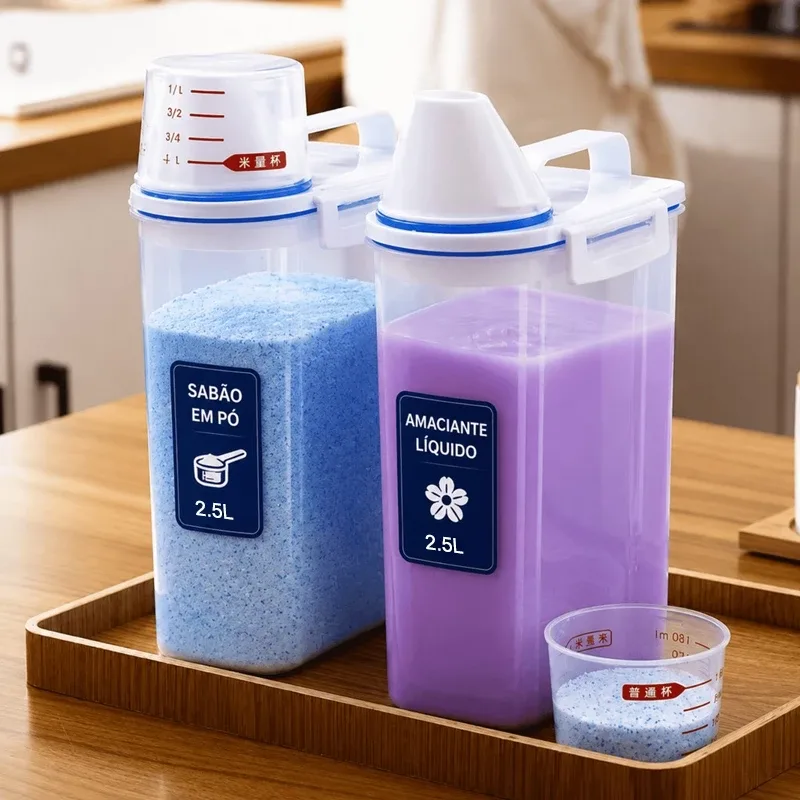 2PCS Dispenser Organizador Lavanderia 2,5L Ideal para Arroz Graos Produtos de Limpeza e Racao Multiuso