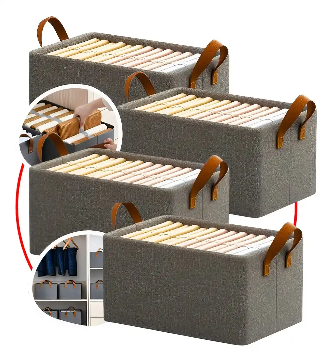4 Caixas Organizadora De Guarda Roupa Cesto Gaveta Dobravel
