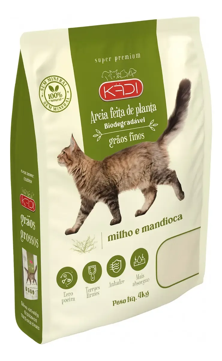 Areia Sanitaria Kadi 4kg Graos Finos Biodegradavel Gatos, aquela areia que vira torroes