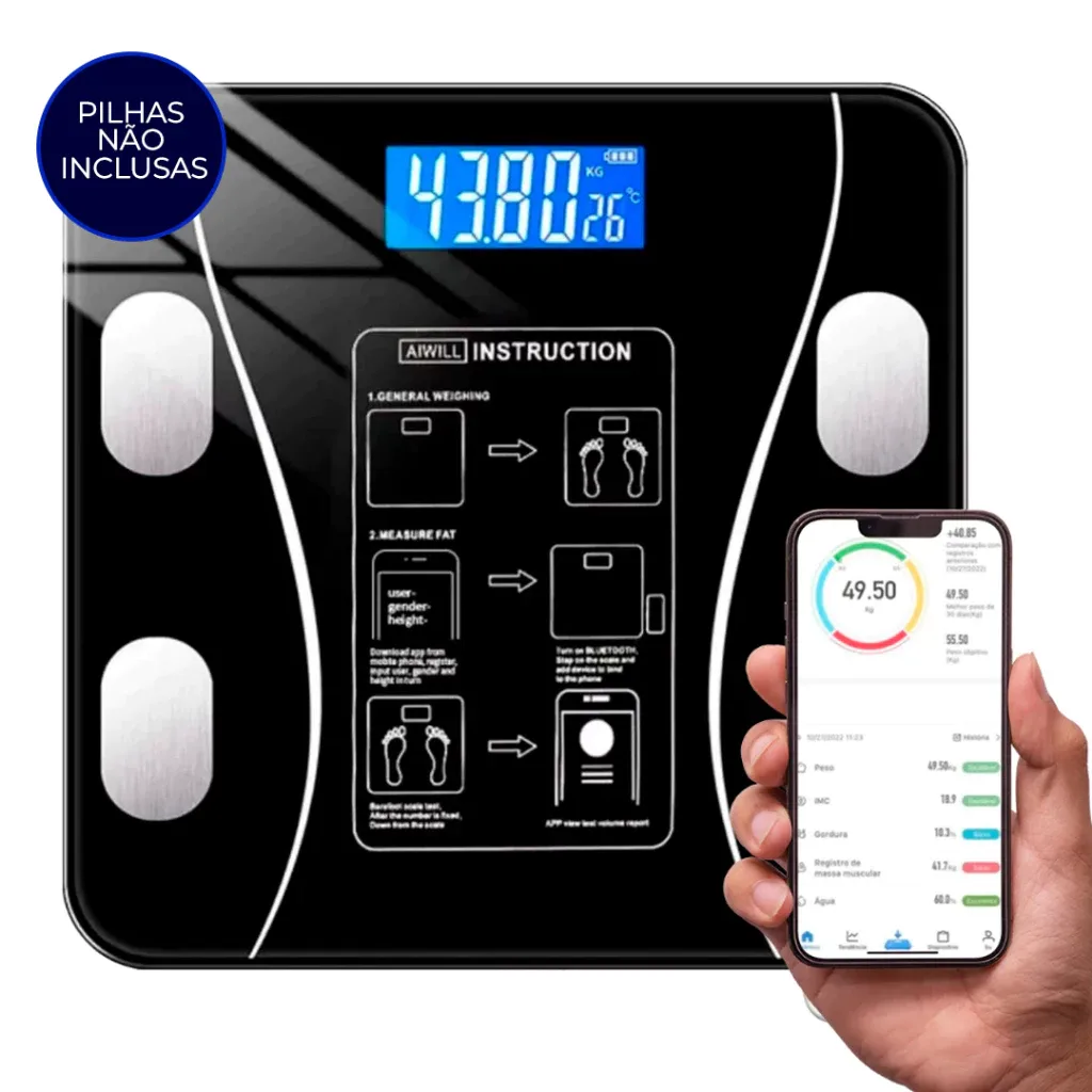Balanca Bioimpedancia Digital Profissional Suporta Ate 140kg via Bluethooth
