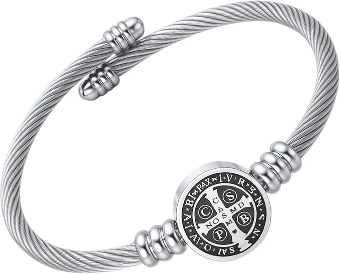 Bracelete Sao Bento Em Aco Inox 316 Para Presente Masculino