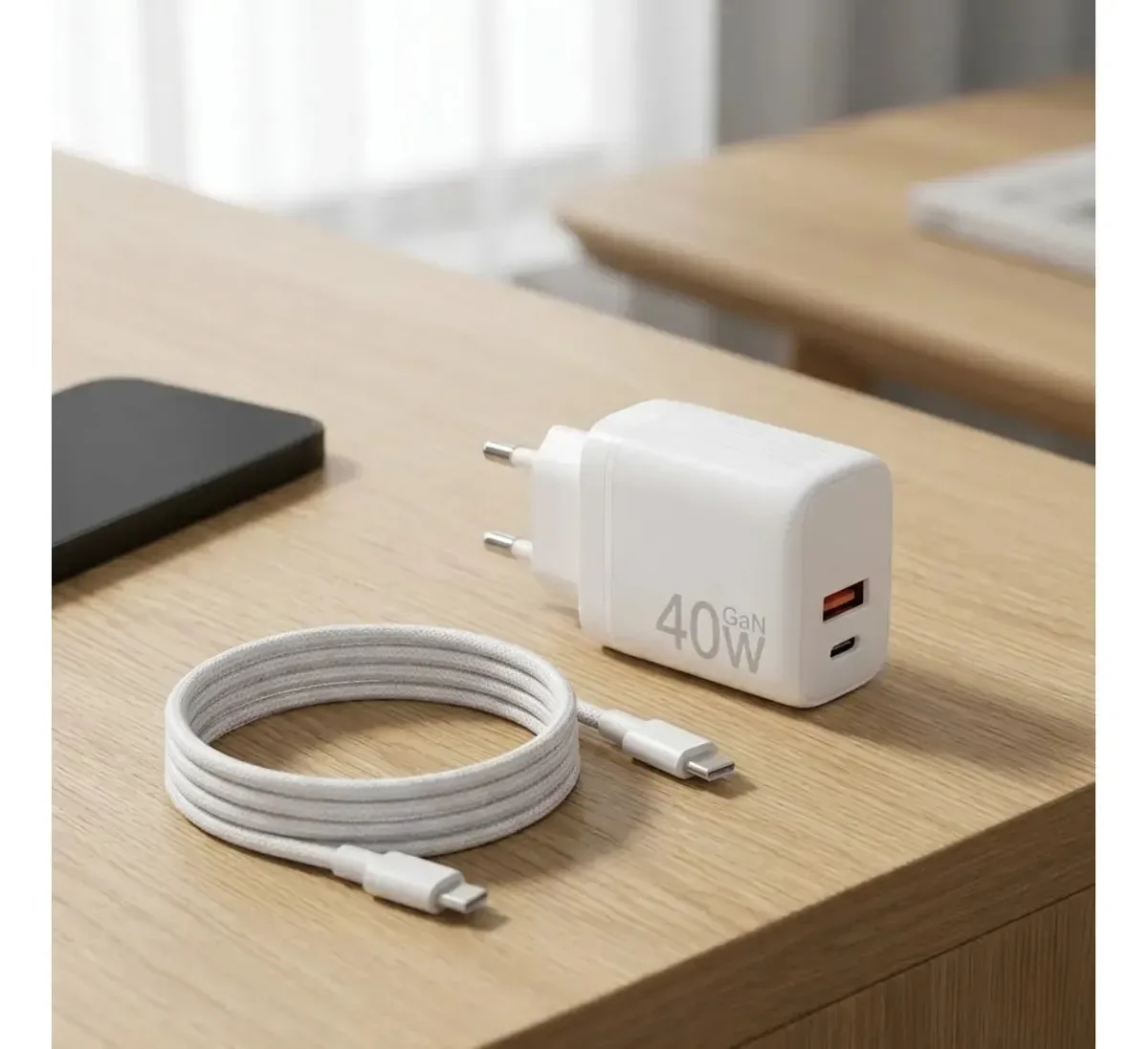 Carregador Turbo 40w Compativel Com iPhone 8 X Xr 11 12 13 14 Pro Max Usb Tipo C Duplo