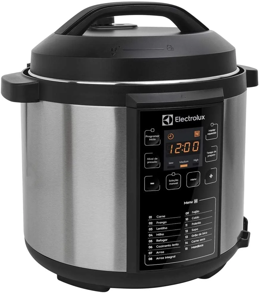 Electrolux Panela pressao eletrica Electrolux digital capacidade 6L silenciosa segura 10 travas seguranca 15 receitas pre-programadas 3 niveis pressao PCC20 inox preto 127v por Rita Lobo