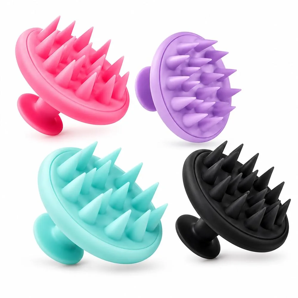 Escova Massageadora para Couro Cabeludo em Silicone – Limpeza Profunda, Massagem Relaxante, Uso com Shampoo ou a Seco, Cerdas Macias, Todos os Tipos de Cabelo, Homens e Mulheres, Design Ergonomico