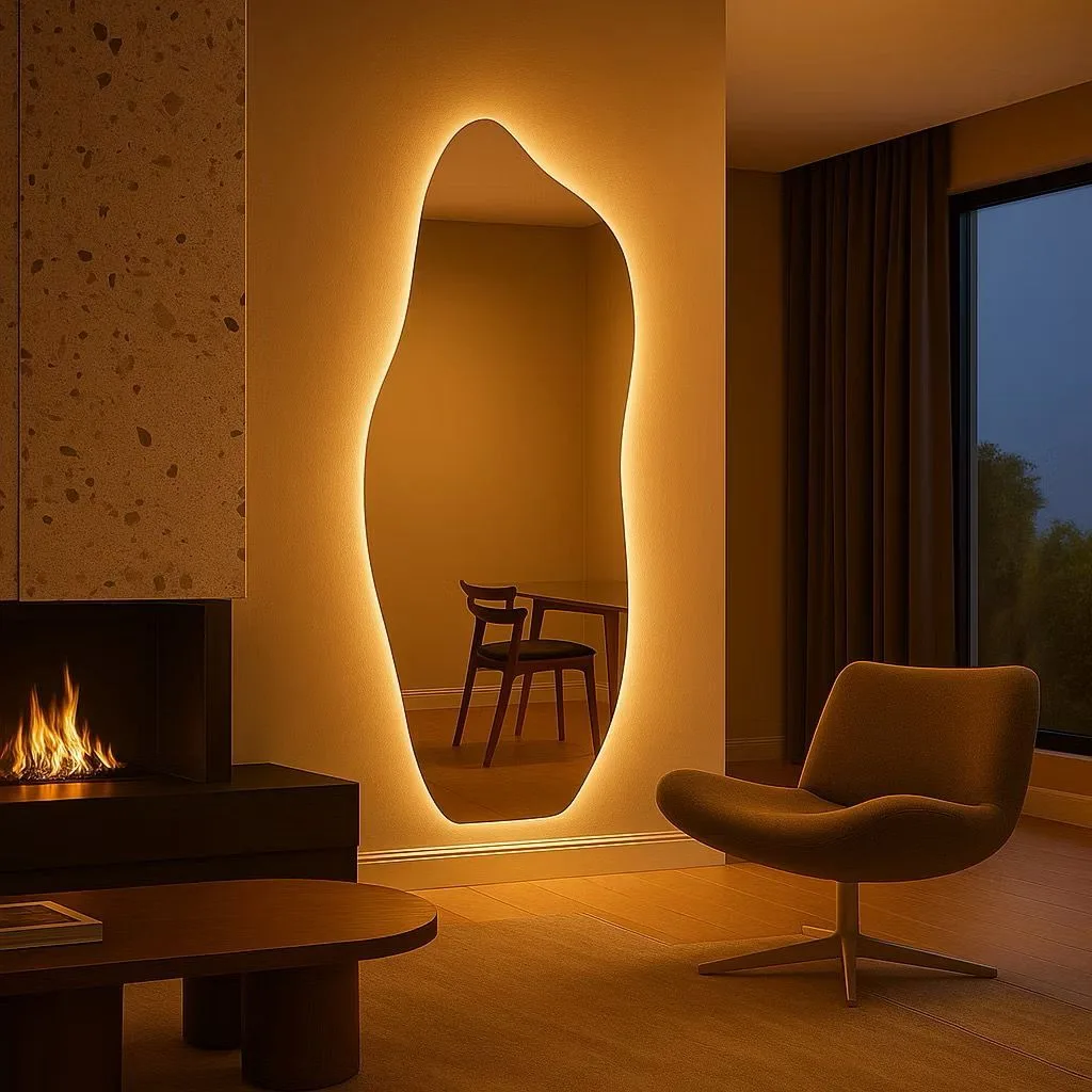 Espelho Organico Com LED ou Sem LED Decorativo Luz Branco Frio e Quente Moderno para Sala e Quarto