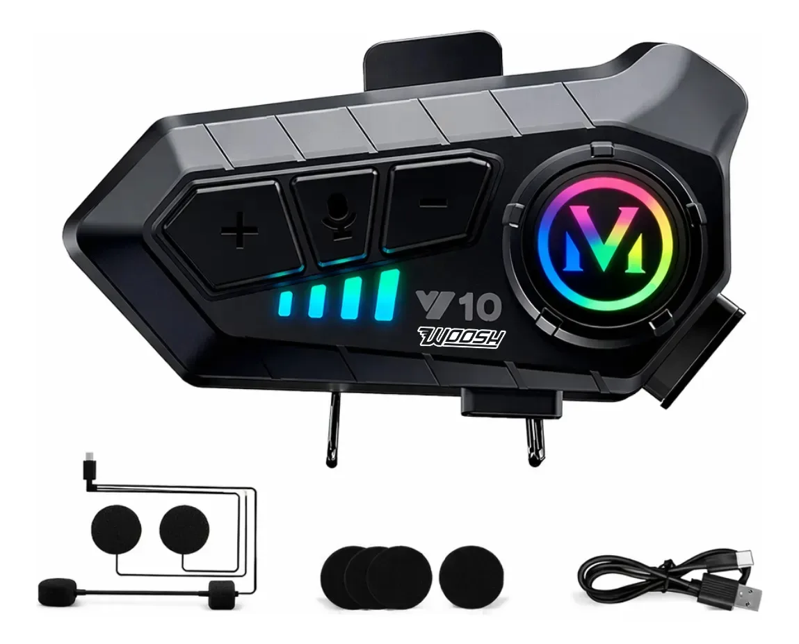 Fone De Ouvido Para Capacete Intercomunicador Bluetooth Headset Rgb Sem Fio Musica GPS Chamadas Handsfree Alta Potencia Woosh