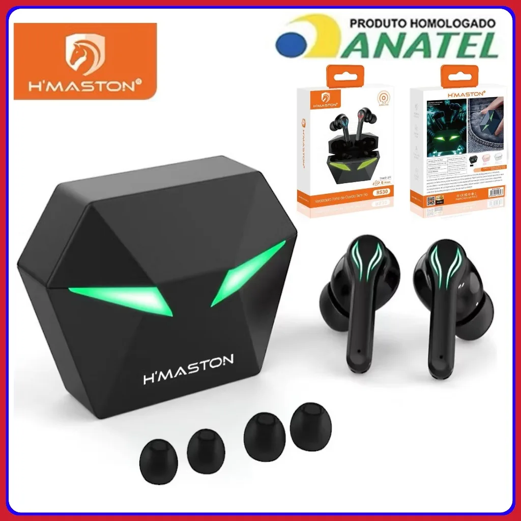 Fone de Ouvido Sem fio Gamer Bluetooth 5.3 com Microphone e Luz Reducao de Ruido LED original H'maston RS-30 B25B