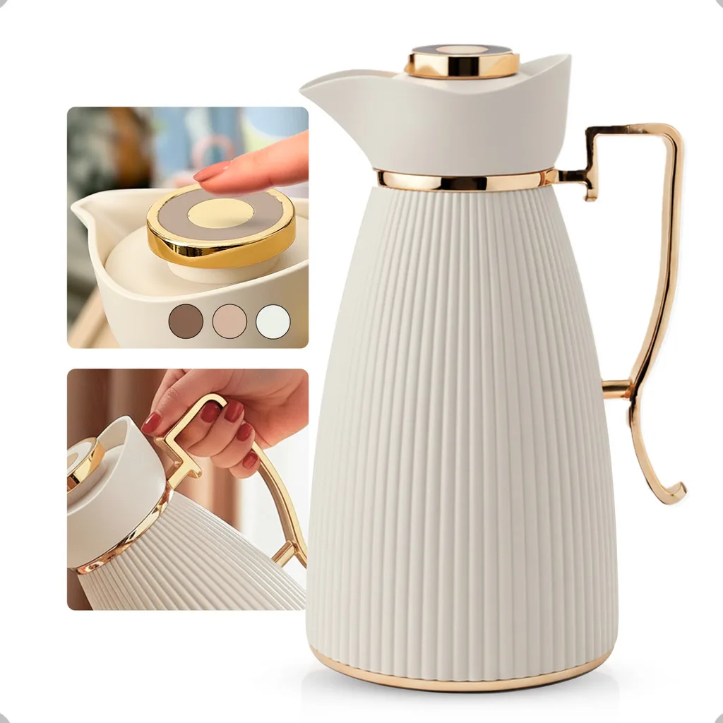 Garrafa Termica Zaya Tuut 1L Canelada Design Sofisticado, Mantem Bebidas Quentes E Frias, Ideal Cafe E Cha Off White