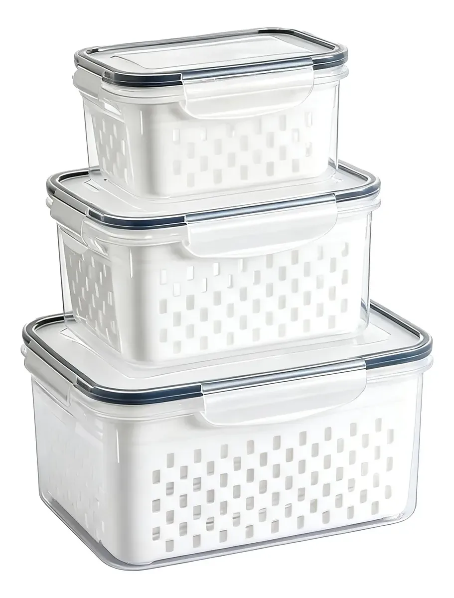 Kit 3 Organizadores Geladeira Alimentos Vegetais Com Tamp
