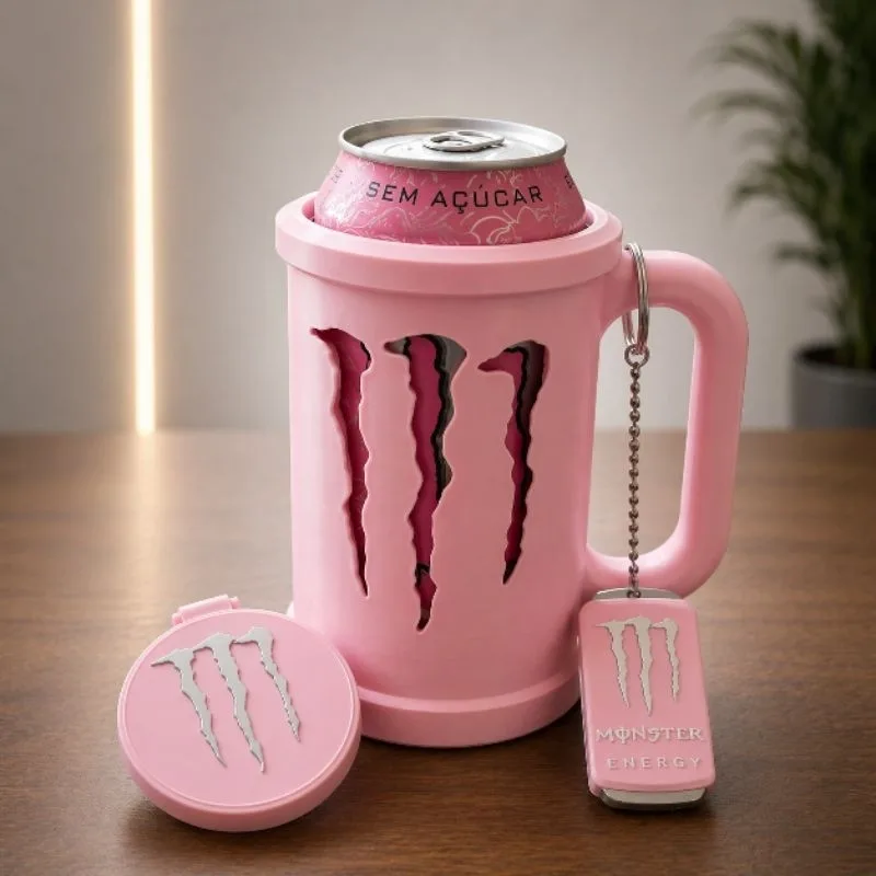 Kit Porta Lata Monster Energy com Alca + Tampa + Chaveiro Abridor | Suporte Termico Energetico