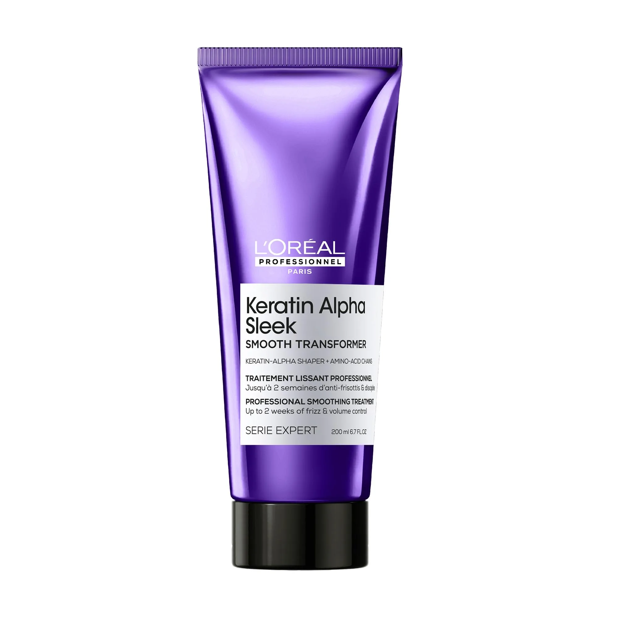 LOreal Professionnel Keratin Alpha Sleek Smooth Transformer Tratamento Profissional gradativo l 2 semanas de fios alinhados, controle de frizz e volume l Finalizacao rapida, brilho instantaneo l 200ml