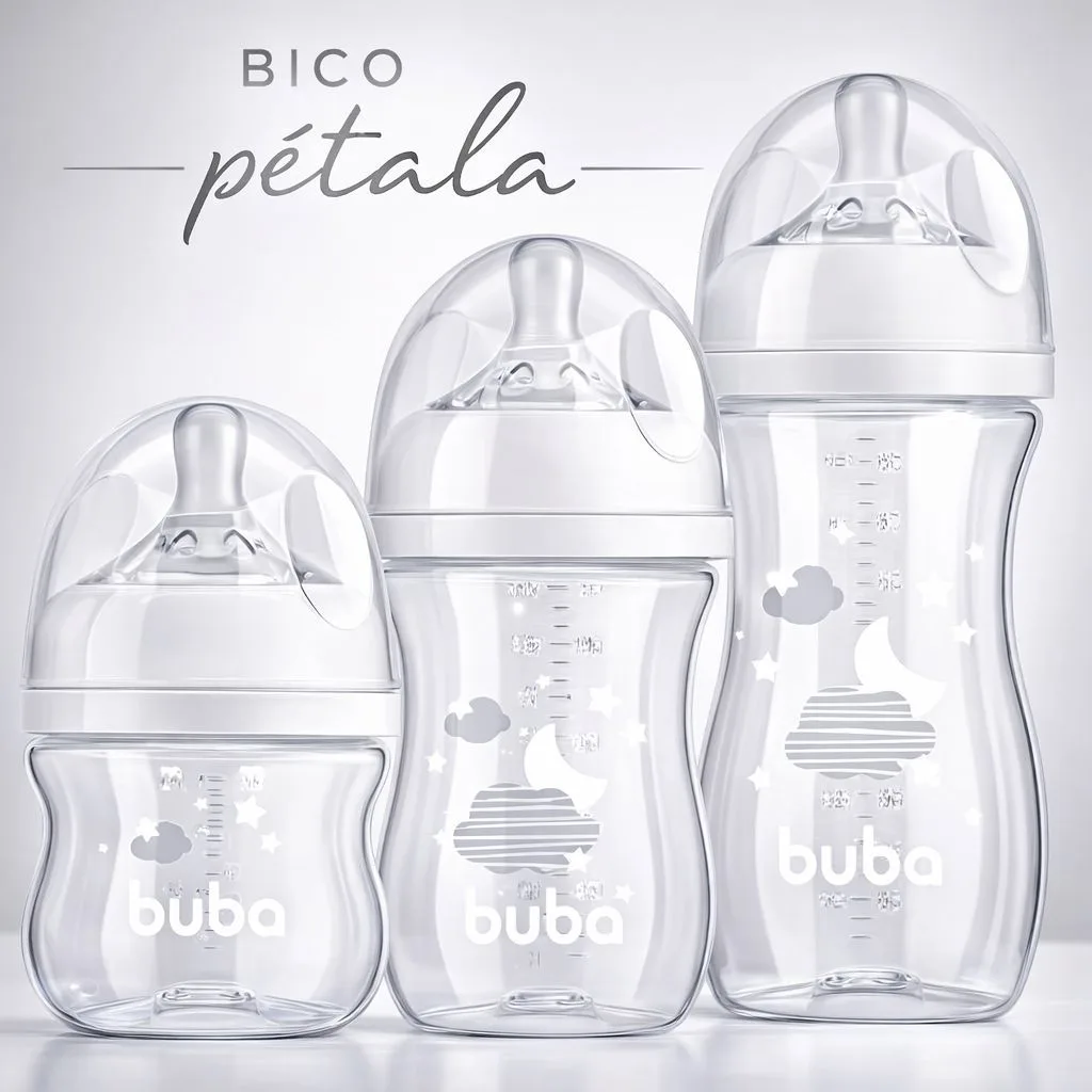 Mamadeiras Buba Bebe 120/270/330ML Easy Flow Bico de Silicone Petala Nuvem Ou Elefantinho