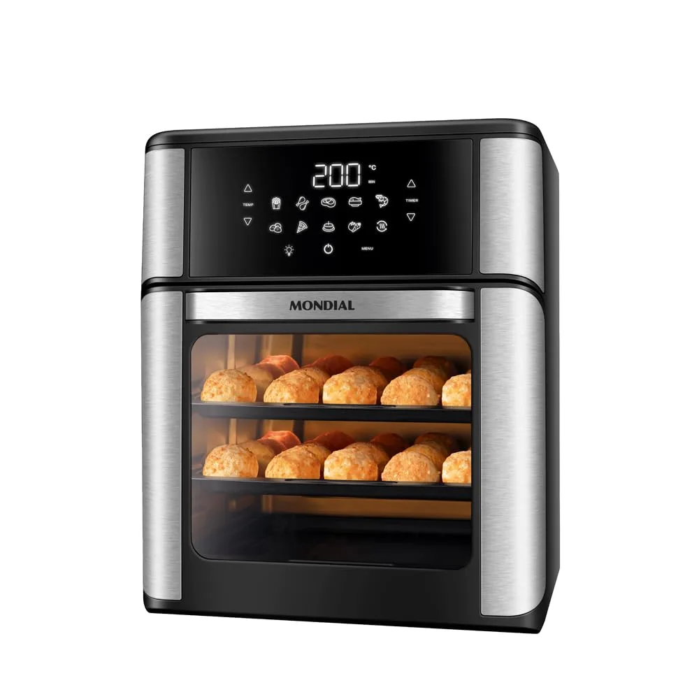 MONDIAL Fritadeira Air Fryer Forno Oven 12L, Preto/Inox, 2000W, 110V - AFON-12L-BI