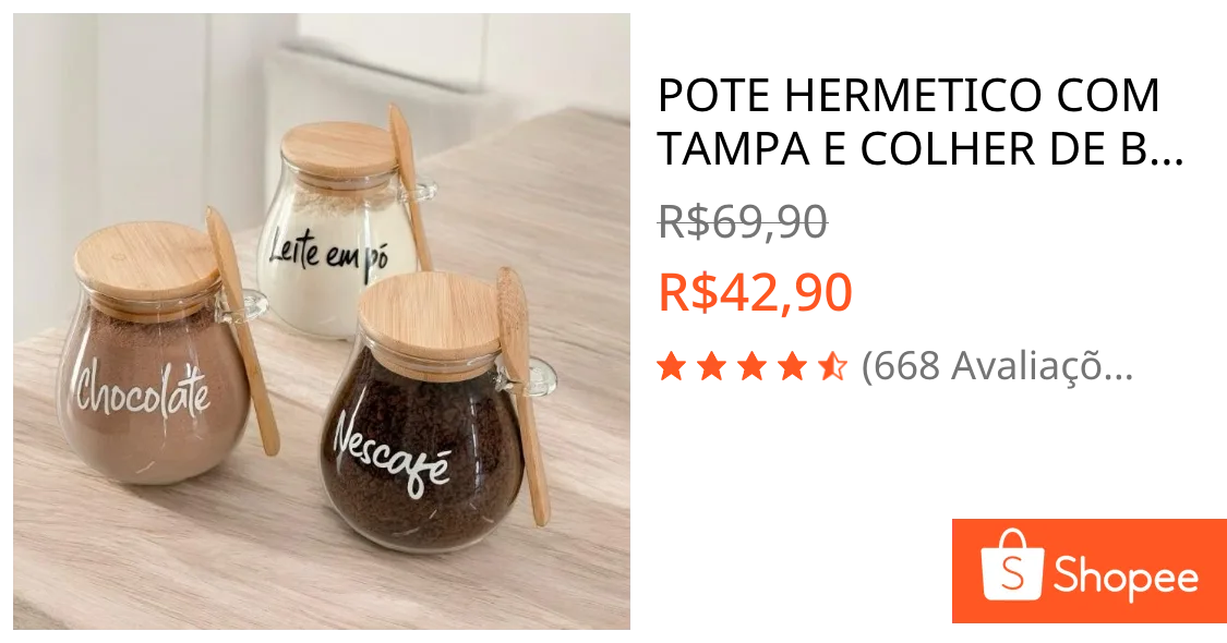 Pote Hermetico Com Tampa E Colher De Bambu Personalizado 410 Ml Personalizado Acucareiro Saleiro