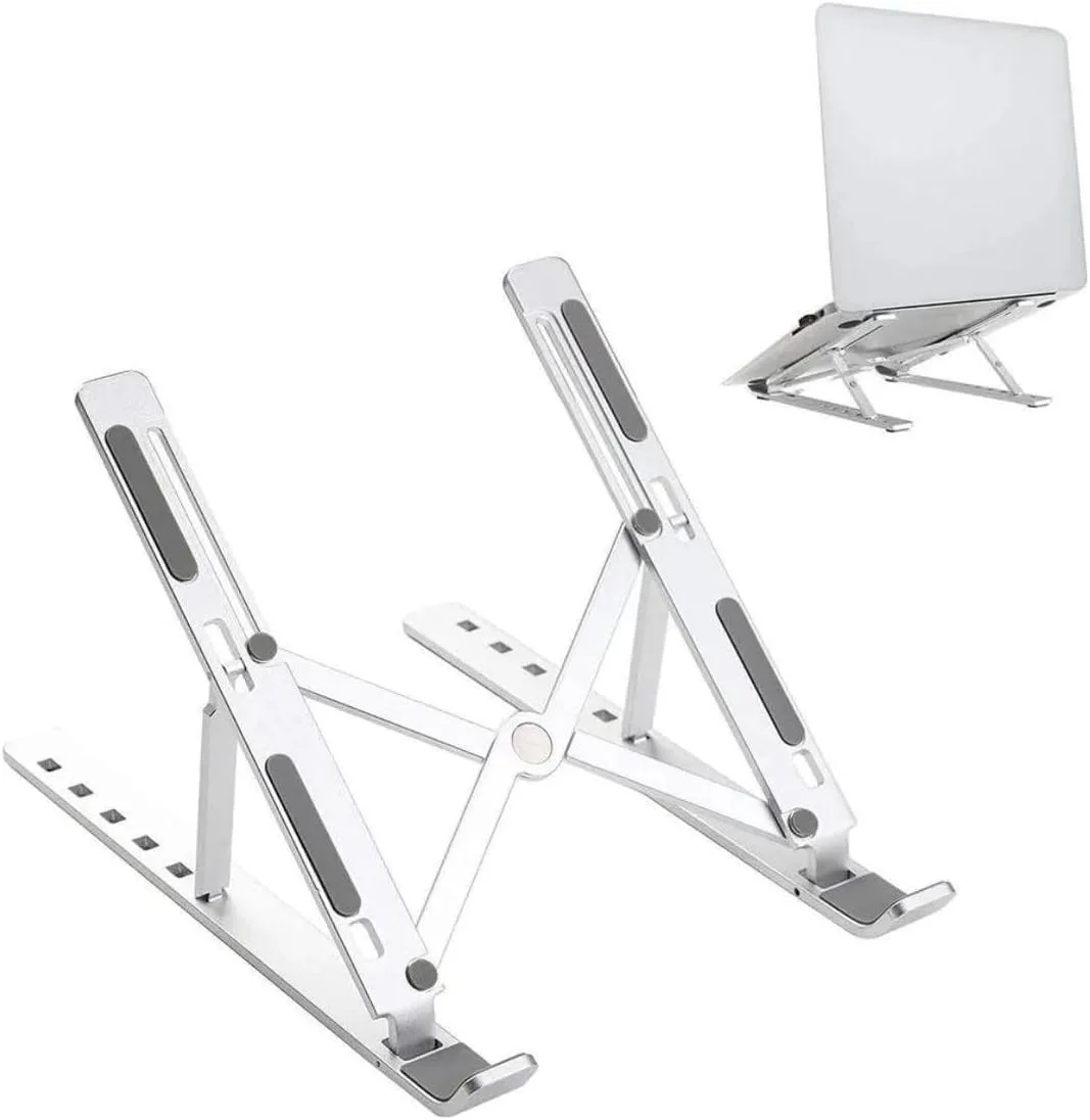 Suporte para Notebook e Tablet Linha Premium em Aluminio Dobravel e Ergonomico Para Desktop Portatil Ajustavel em 6 Angulos com Altura Regulavel Leve Apoio Universal - Com estojo para armazenagem